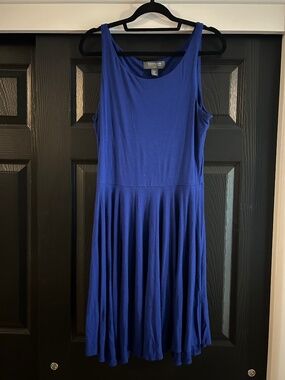 COERCION LONDON Blue Sleeveless Knit Dress with Flared Skirt